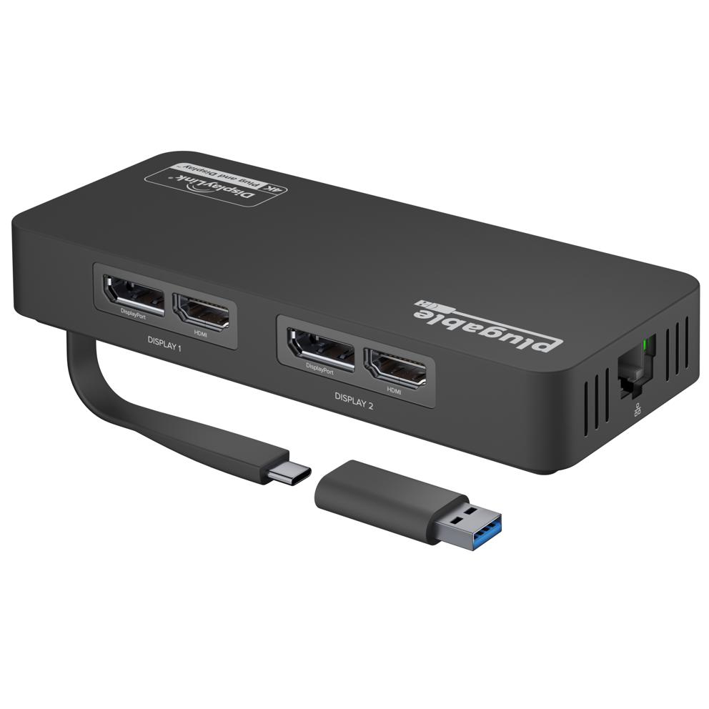 Plugable Technologies 4K DisplayPort and HDMI Dual Monitor Adapter for USB 3.0 and USB-C, Compatible with Windows and ChromeOS – image 1