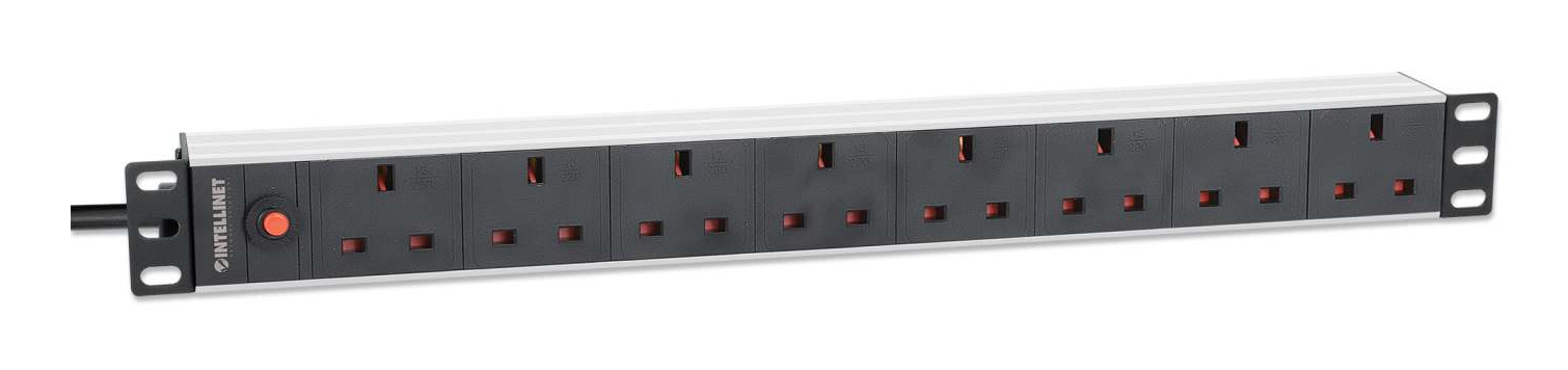 Intellinet 19" 1U PDU 7-way UK, Overload Protection, Rackmount, Power Distribution Unit, UK 3-pin outlets, 3m power cord, output – image 2