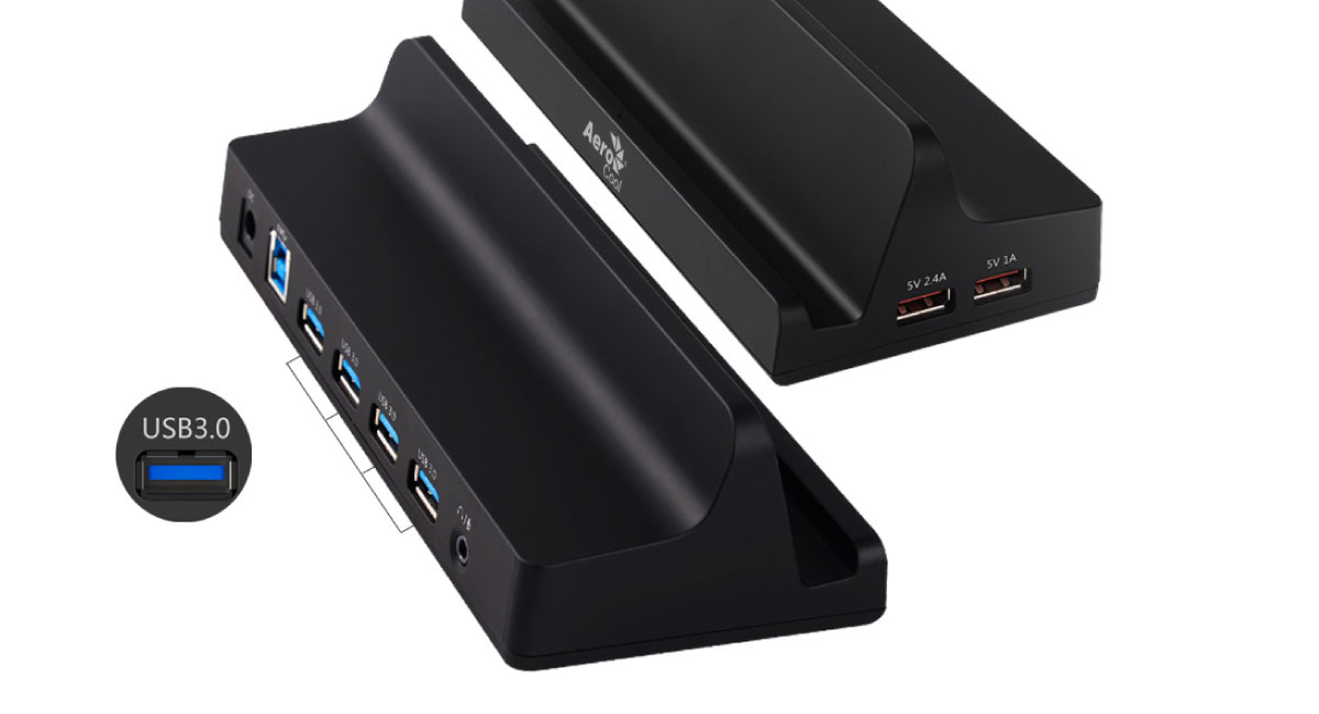 Aerocool ACAH-P37A000-11 interface hub USB 3.2 Gen 1 (3.1 Gen 1) Micro-B 5000 Mbit/s Black