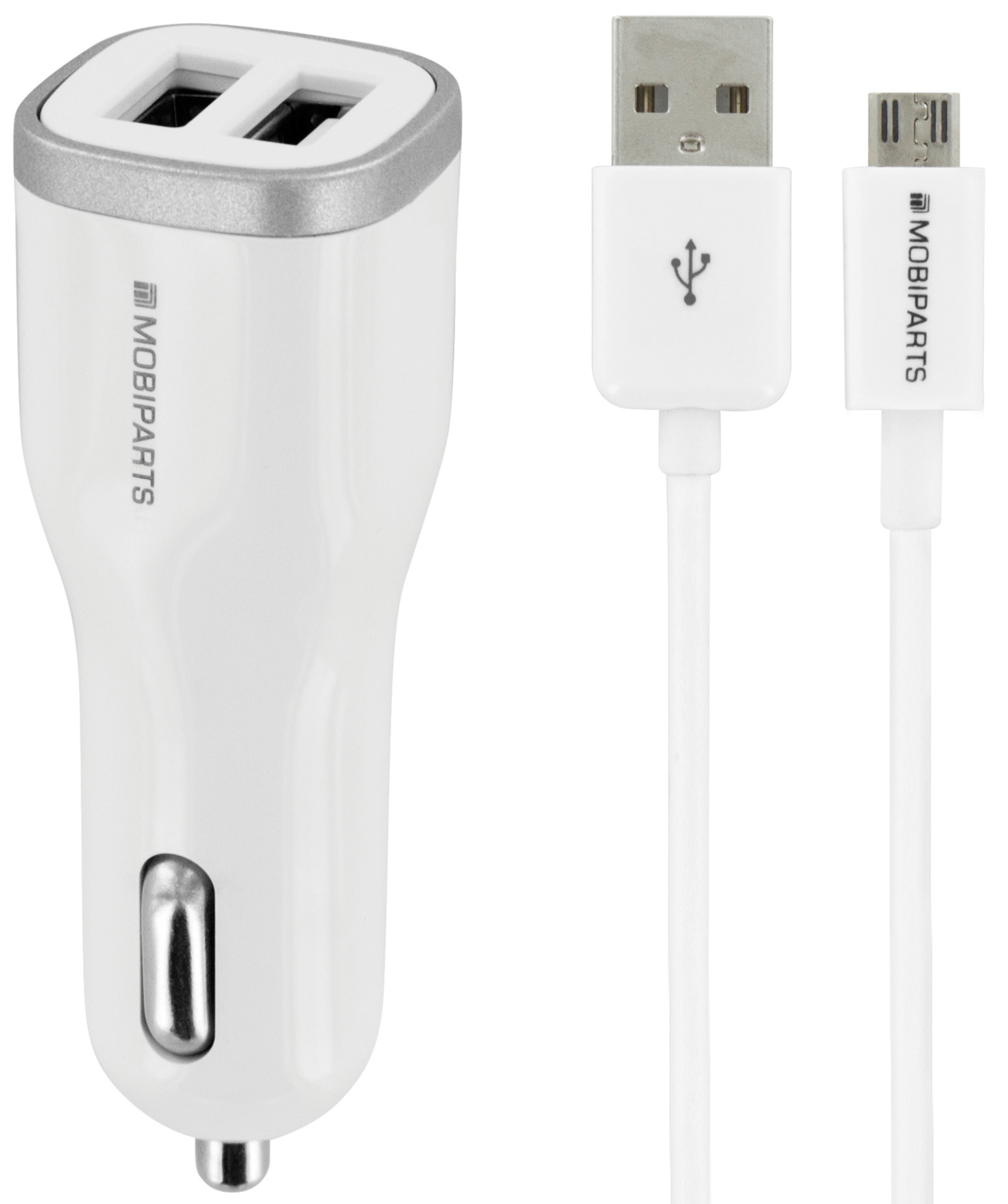 Mobiparts Car Charger Dual USB 2.4A + Micro USB Cable White – image 1