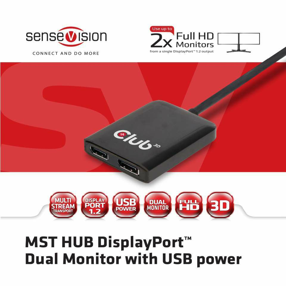 CLUB3D Multi Stream Transport Hub DisplayPort 1.2 Dual Monitor – image 3