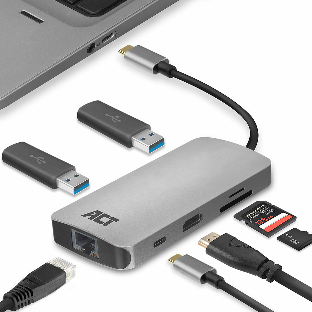 ACT AC7041 USB-C to HDMI multiport adapter with ethernet, USB hub, cardreader and PD pass through – image 8