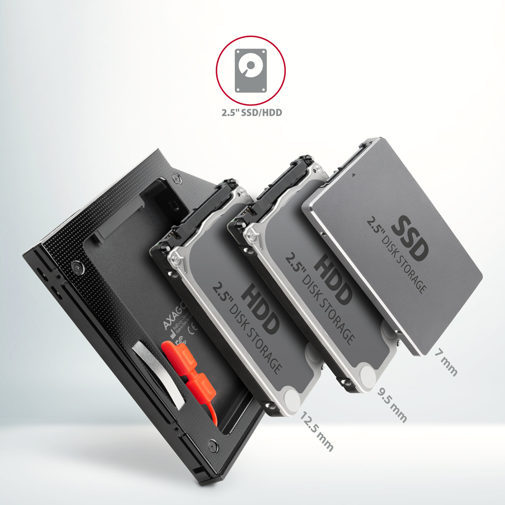 Axagon RSS-CD12 2.5 SSD/HDD caddy into DVD slot 12.7 mm LED ALU – image 3