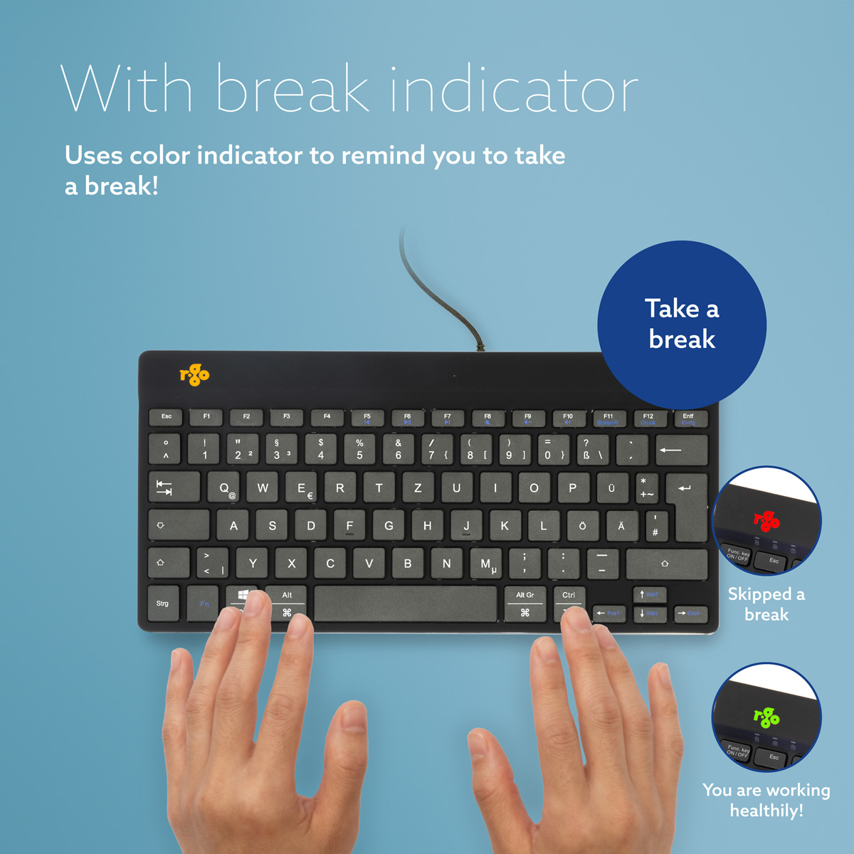 R-Go Tools Ergonomic keyboard R-Go Compact Break, compact keyboard with break software, QWERTZ (DE), wired, black – image 6
