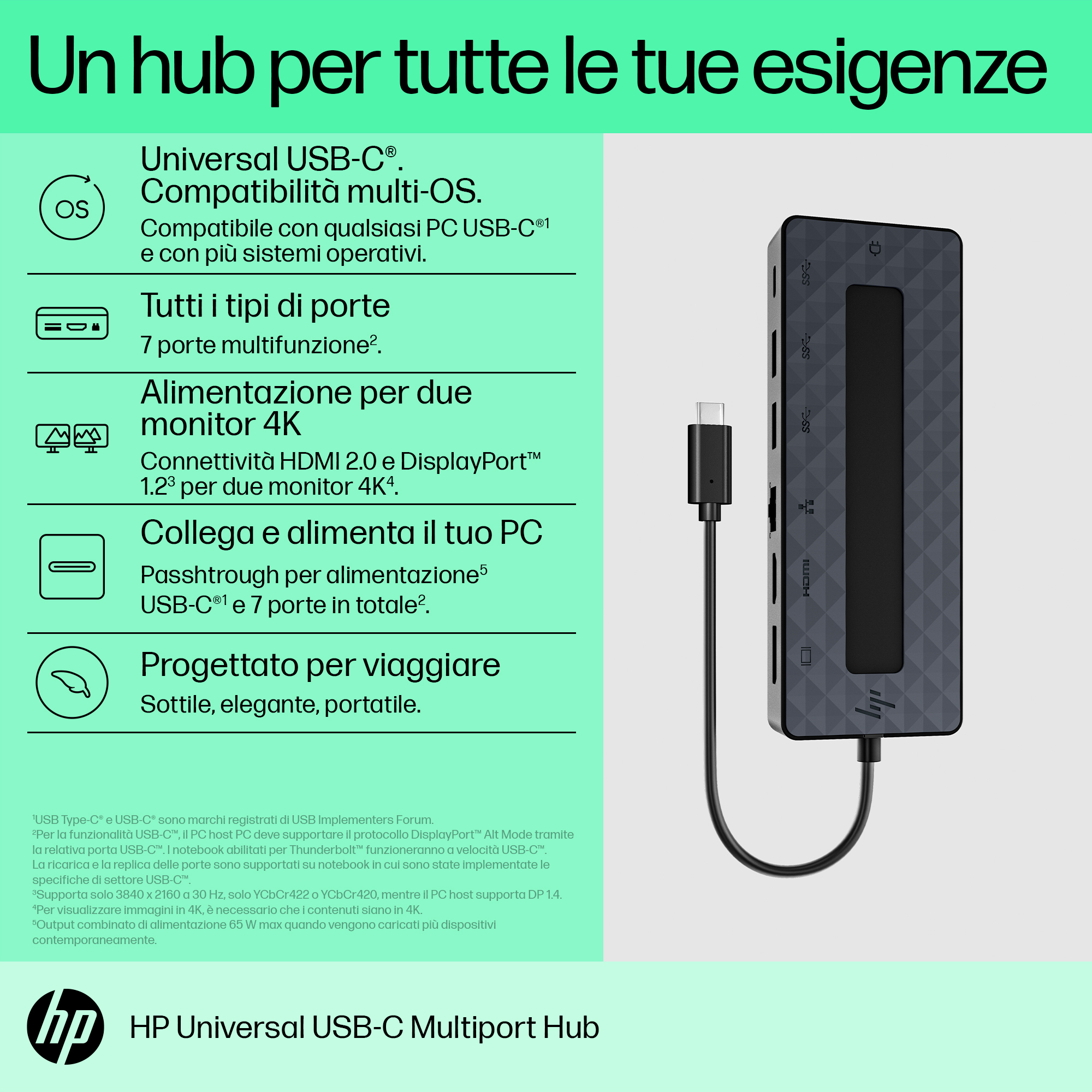 HP Universal USB-C Multiport Hub. Connectivity technology: Docking, Host interface: USB 3.2 Gen 2 (3.1 Gen 2) Type-C. Prod