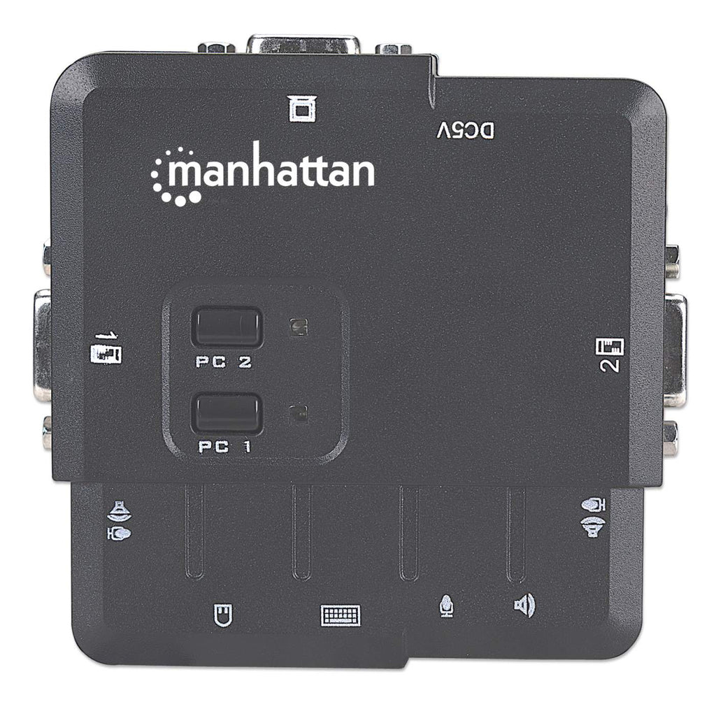 Manhattan KVM Switch Compact 2-Port, 2x USB-A, Cables included, Audio Support, Control 2x computers from one pc/mouse/screen, Black, Lifetime Warranty, Boxed – image 6