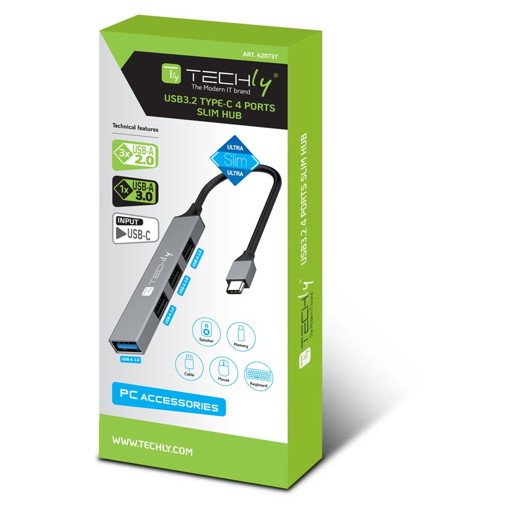Techly IUSB32-HUB4C-3U2SLS laptop dock/port replicator Wired USB 3.2 Gen 1 (3.1 Gen 1) Type-C Grey – image 2