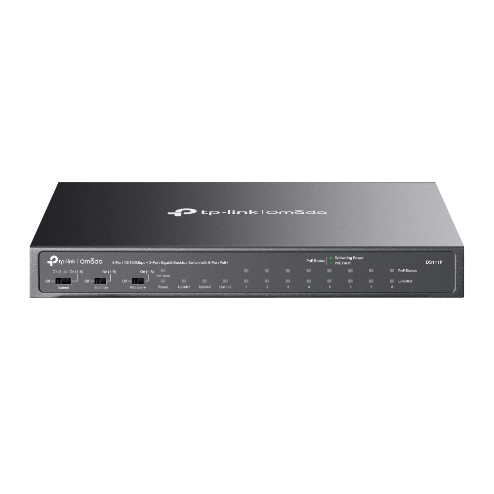 Switch TP-LINK DS111P - 8 Puertos - Fast Ethernet - PoE - 2 Puertos - Gigabit - 1 SFP - No Gestionado - DS111P