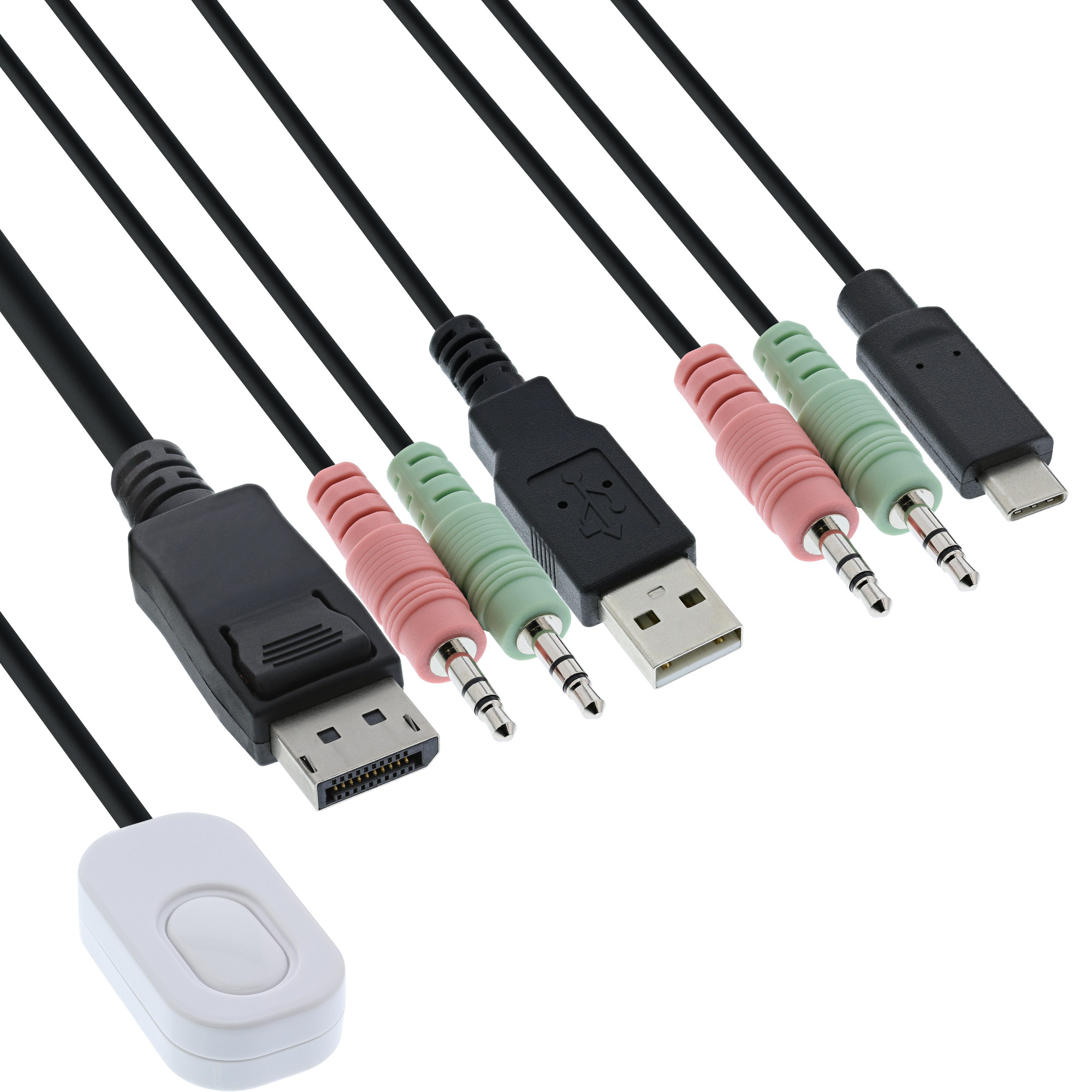 InLine KVM Switch, 2-port, USB-C+DP to DisplayPort, 4K, audio, integr. cable – image 2