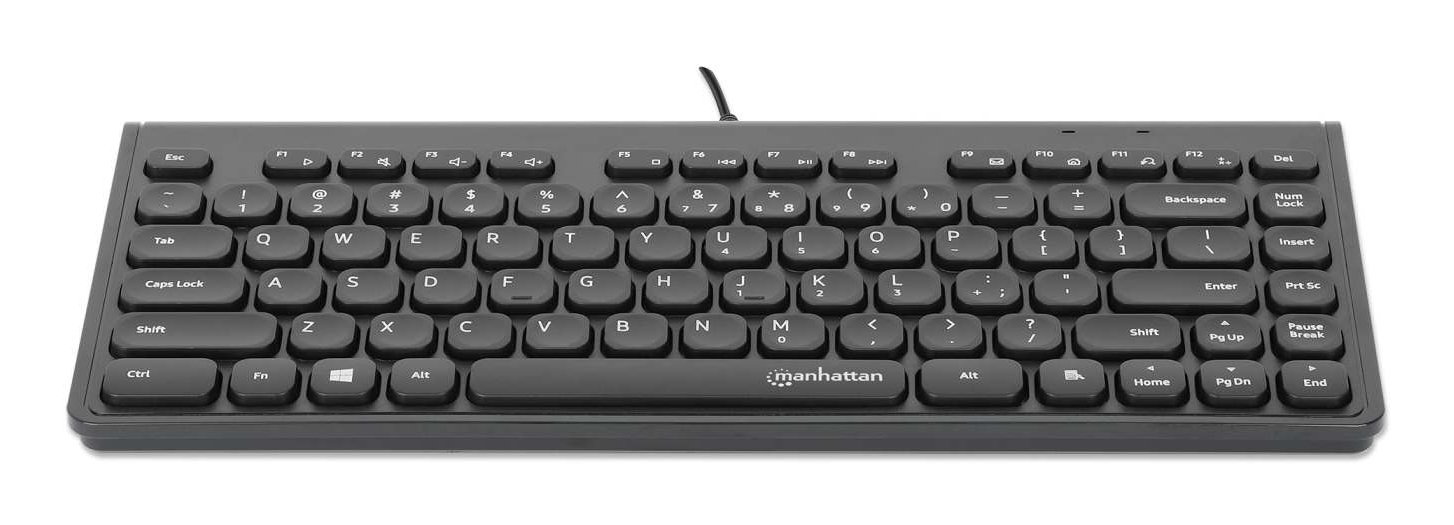 Manhattan Slim Wired USB Mini Keyboard, 12 Multimedia/Function Keys, Built-in 1.5 m (5 ft.) USB-A Cable, Compact, Low-Profile Format, for PC and Laptop, Black – image 2