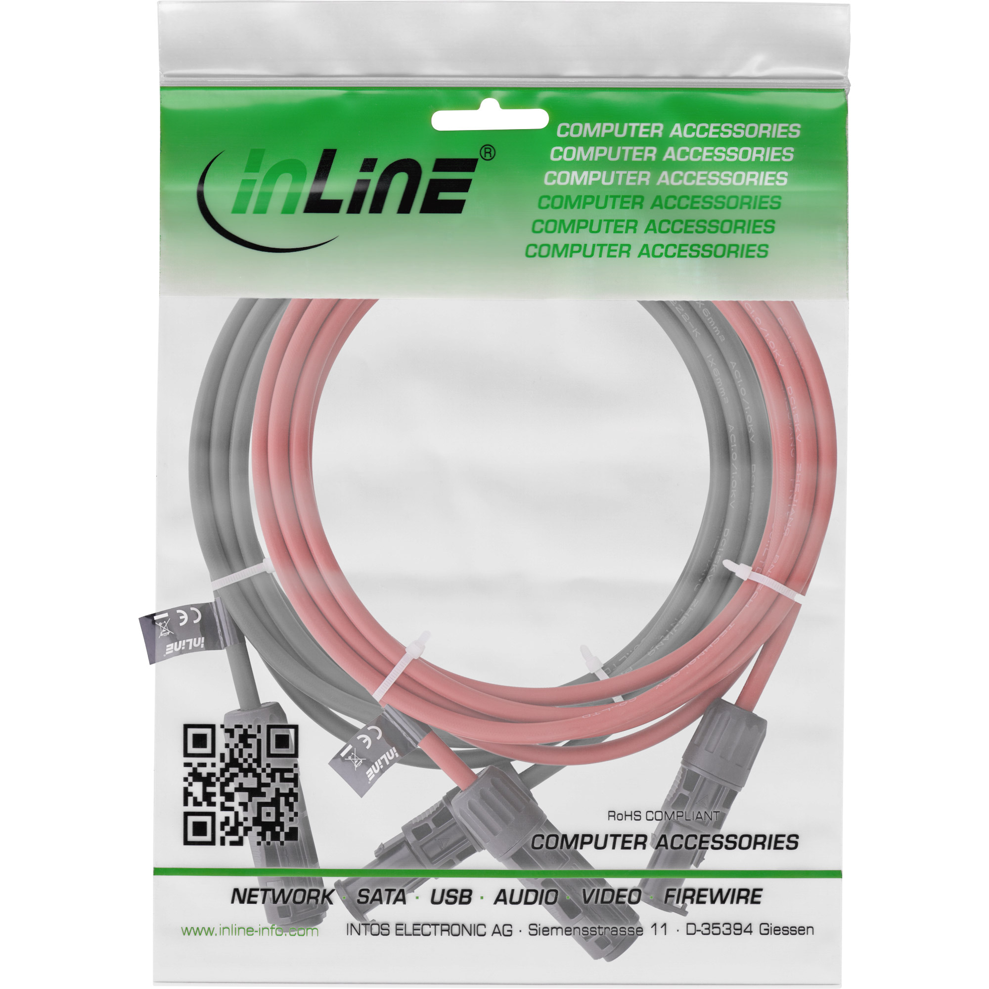 Resim InLine 95410 Orta Gerilim Kablosu, 1500 V, 4 mm², Kalaylı Bakır, Kırmızı/Siyah, 10 m