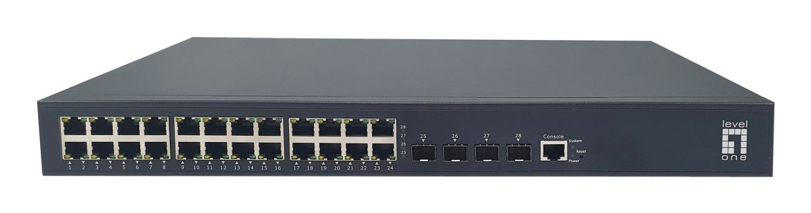 LevelOne 28-Port L3 Lite Managed Gigabit PoE Switch, 802.3af/at PoE, 24 PoE Outputs