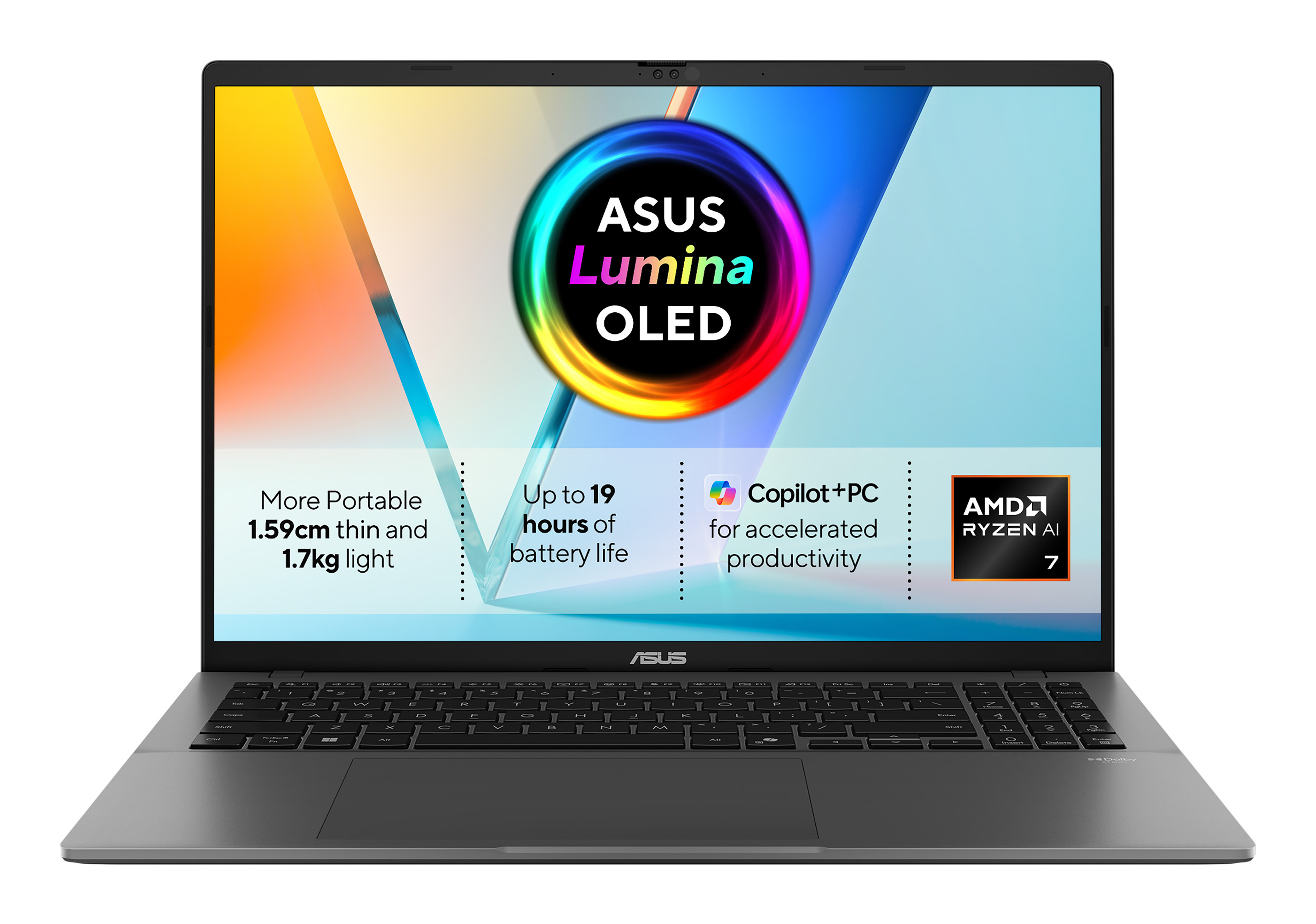 ASUS Vivobook S 16 M3607KA-SH008W - AMD Ryzen AI 7 - 350 / up to 5 GHz - Win 11 Home - Radeon 860M - 32 GB RAM - 1 TB SSD NVMe - 16" OLED 1920 x 1200 - Wi-Fi 6, Bluetooth - matte grey