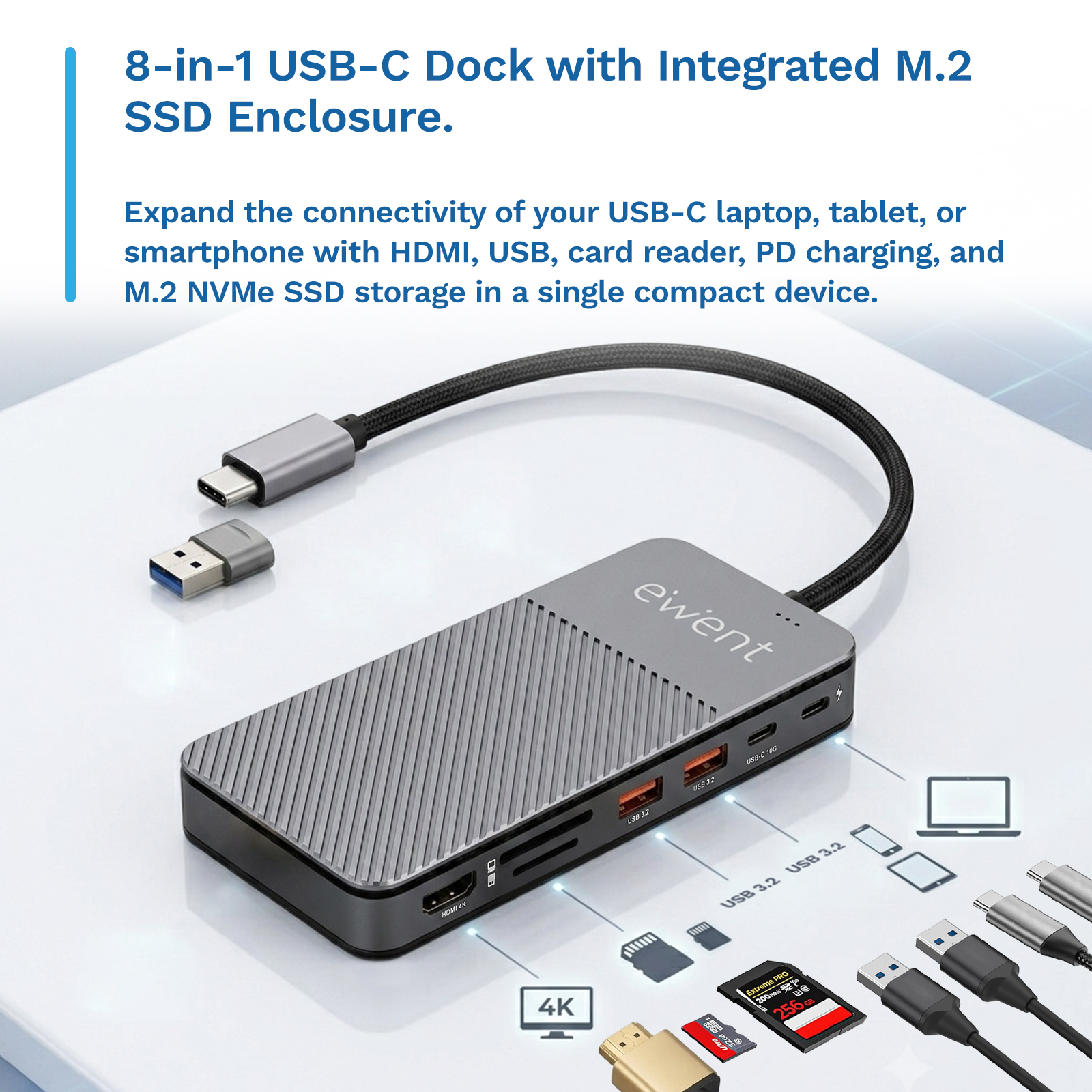 Ewent EW1156 laptop dock/port replicator Wired USB 3.2 Gen 1 (3.1 Gen 1) Type-C Aluminium – image 4