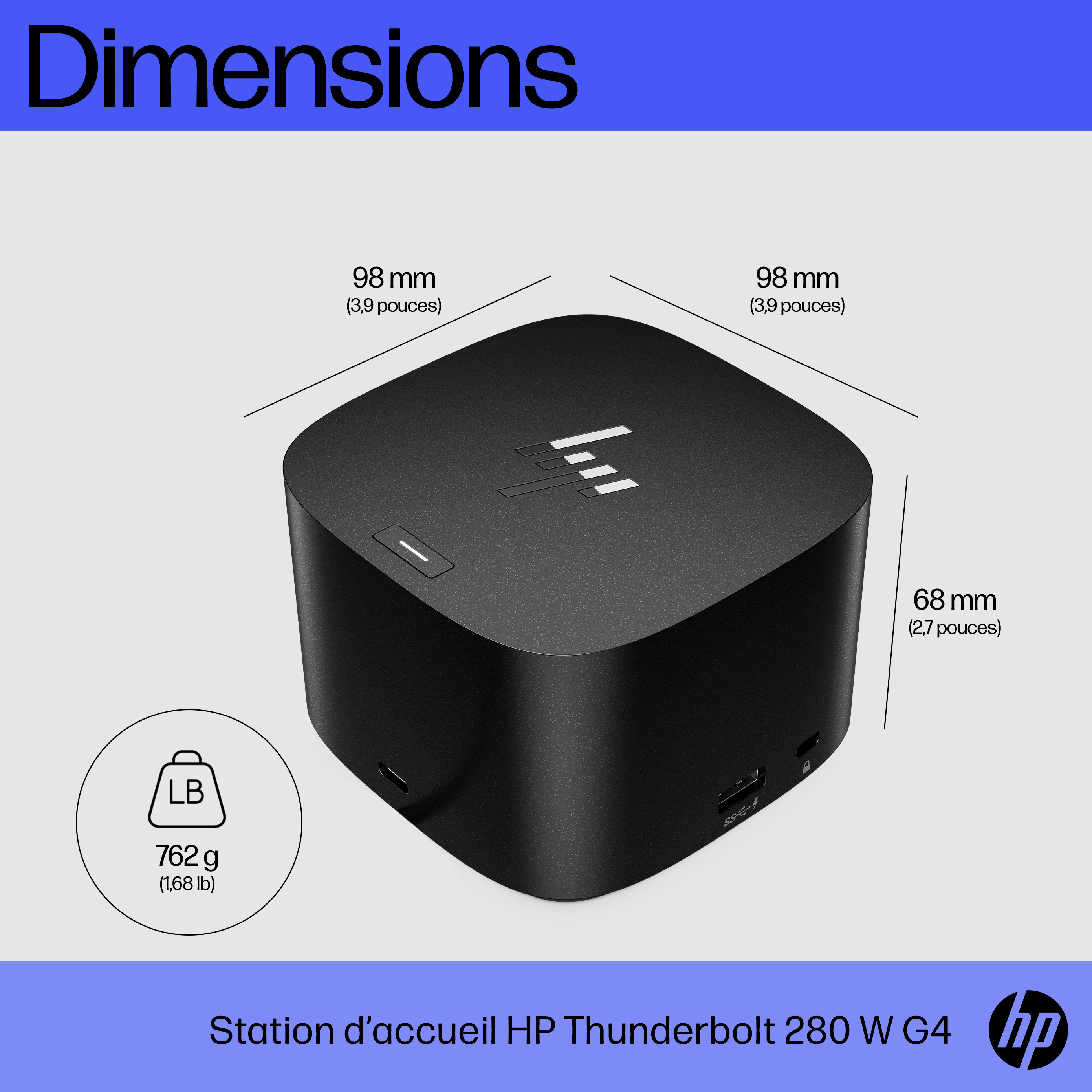 HP Thunderbolt Dock 280W G4 w/Combo Cable. Connectivity technology: Wired, Host interface: Thunderbolt 4. Product colour: 