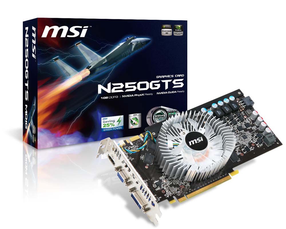 MSI N250GTS-MD1G graphics card GeForce GTS 250