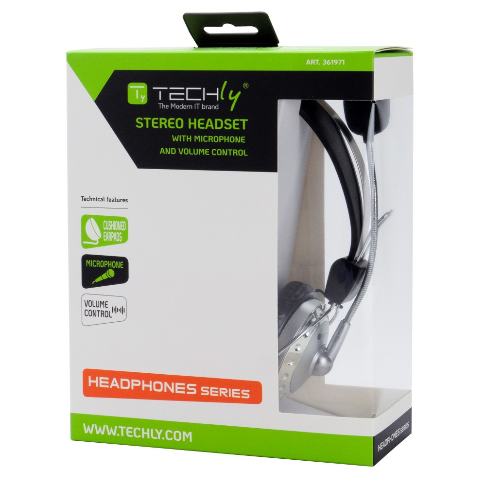 Techly ICC-SH-517TY headphones/headset Wired Head-band Office/Call center Black, Silver – image 2