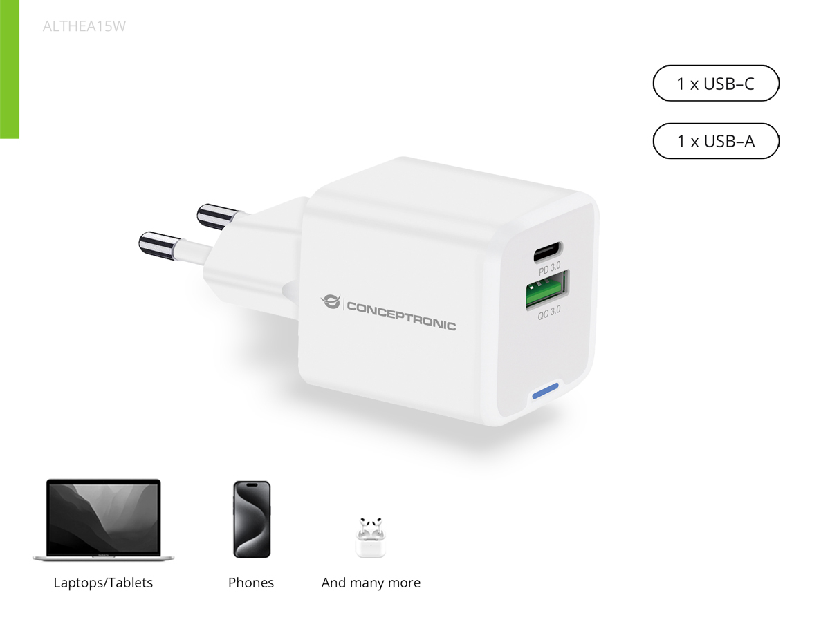Conceptronic 2-Port 20W GaN USB PD Charger, USB-C x 1, USB-A x 1, QC 3.0, PPS – image 5