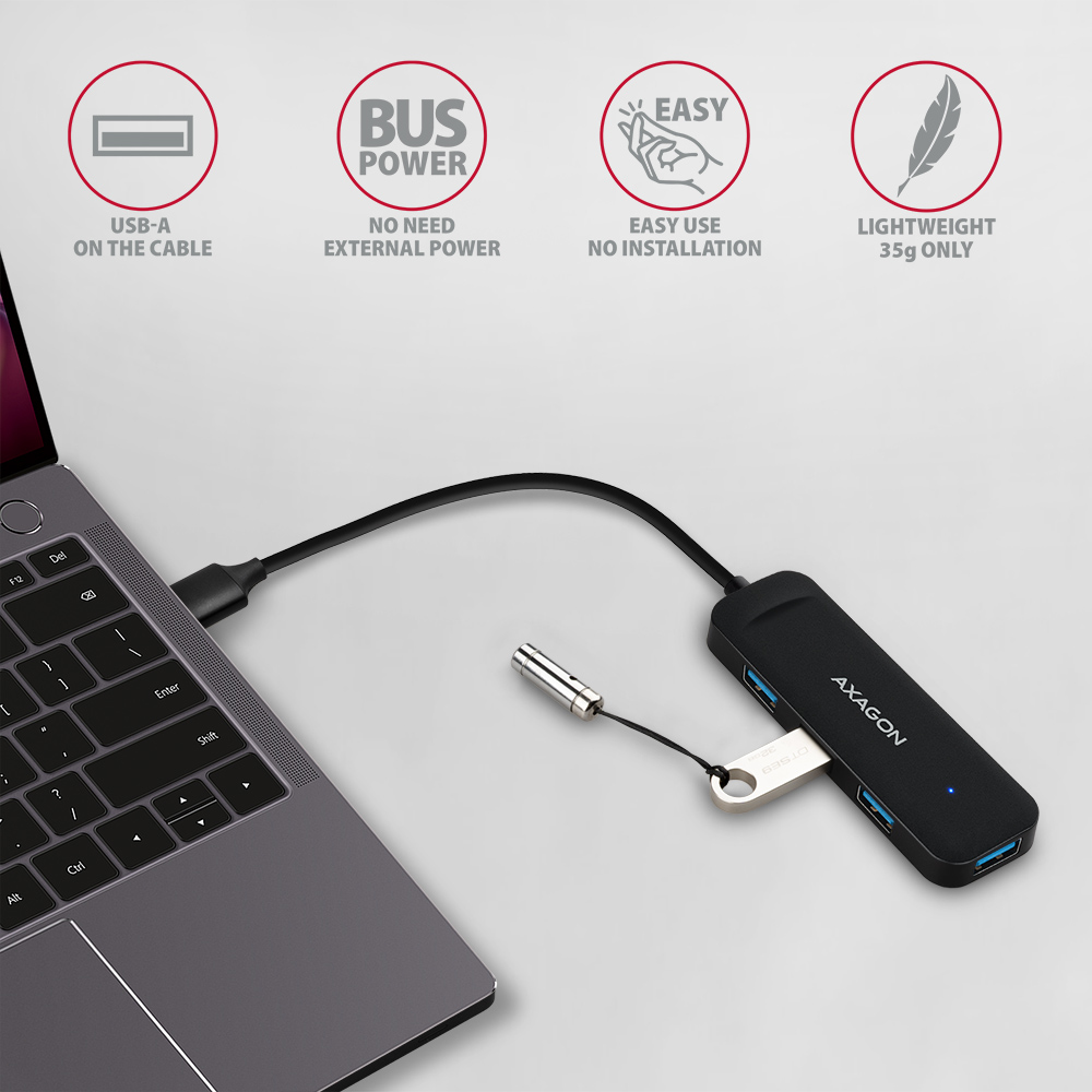 Axagon HUE-L1A interface hub USB 3.2 Gen 1 (3.1 Gen 1) Type-A 5000 Mbit/s Black – image 4