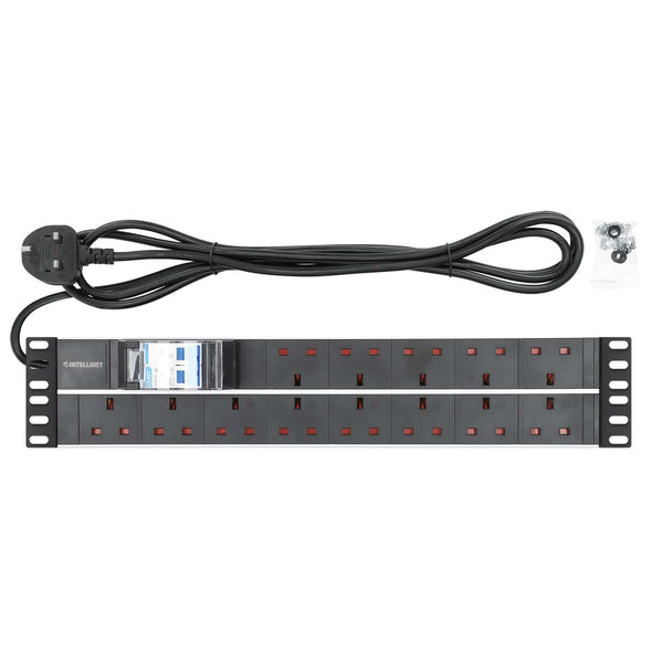 Intellinet 19" 2U PDU 15-way UK, With 2P air breaker, Rackmount, Power Distribution Unit, UK 3-pin outlets, 3m power cord, output – image 5
