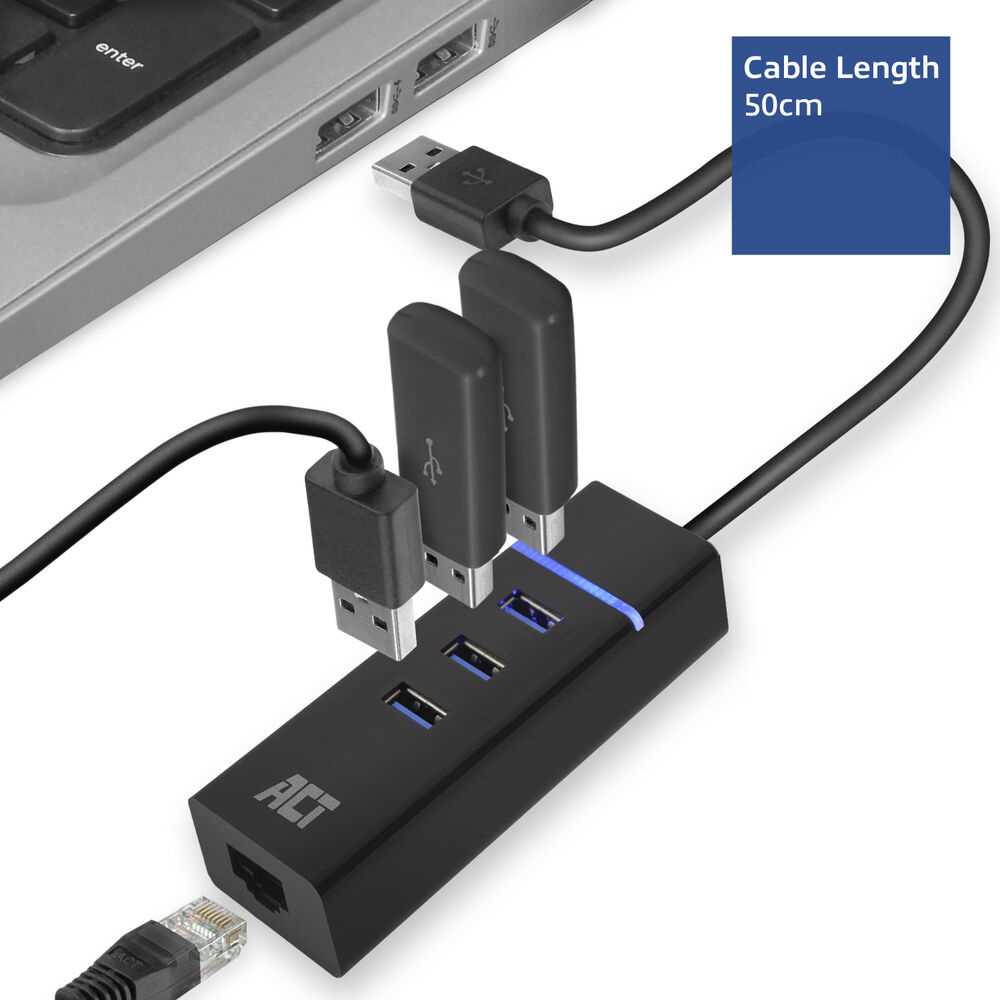 ACT USB hub 3.0 3 port USB-A, Gigabit ethernet – image 6