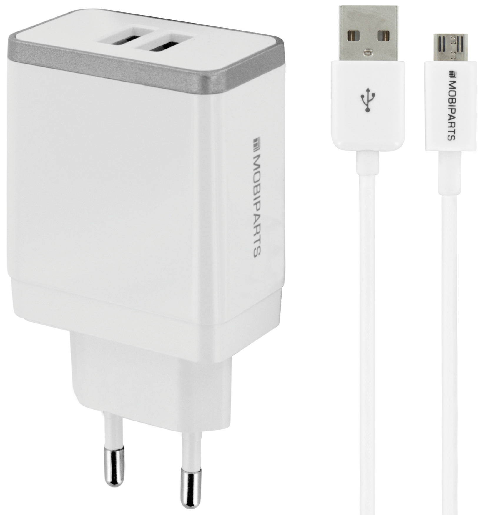 Mobiparts Wall Charger Dual USB 2.4A + Micro USB Cable White