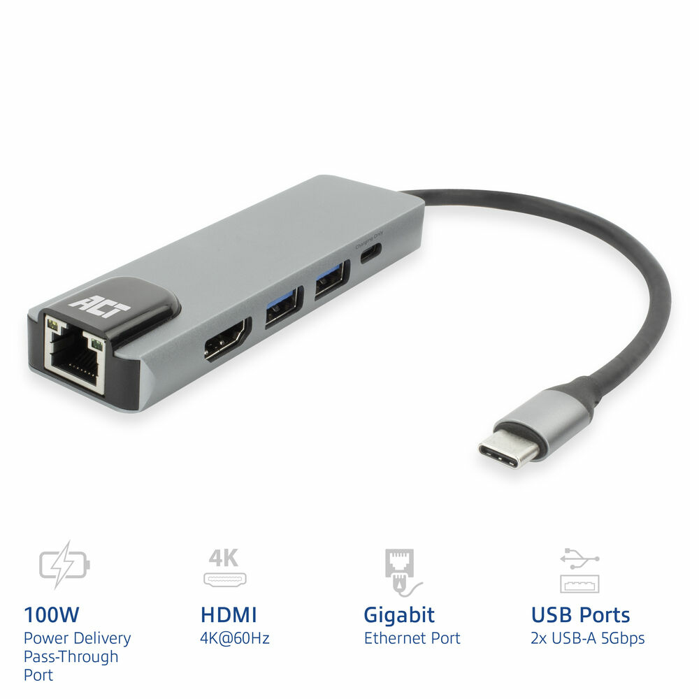 ACT USB-C 4K docking station for 1 HDMI monitor, ethernet, USB-A, PD pass-through – image 2