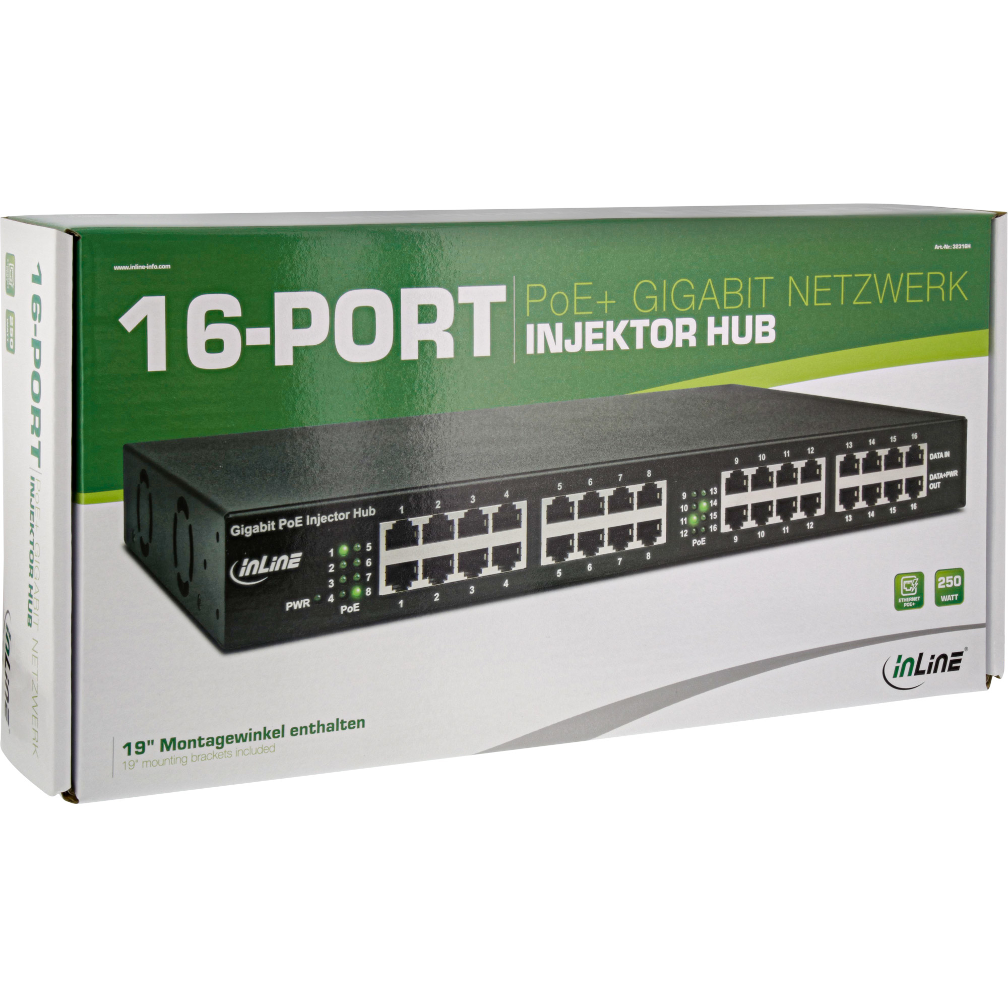 InLine PoE+ Gigabit Injector Hub 16 Port PoE+ – image 4