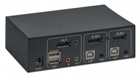 Manhattan DisplayPort 1.2 KVM Switch 2-Port, 4K@60Hz, USB-A/3.5mm Audio/Mic Connections, Cables included, Audio Support, Control 2x computers from one pc/mouse/ – image 4