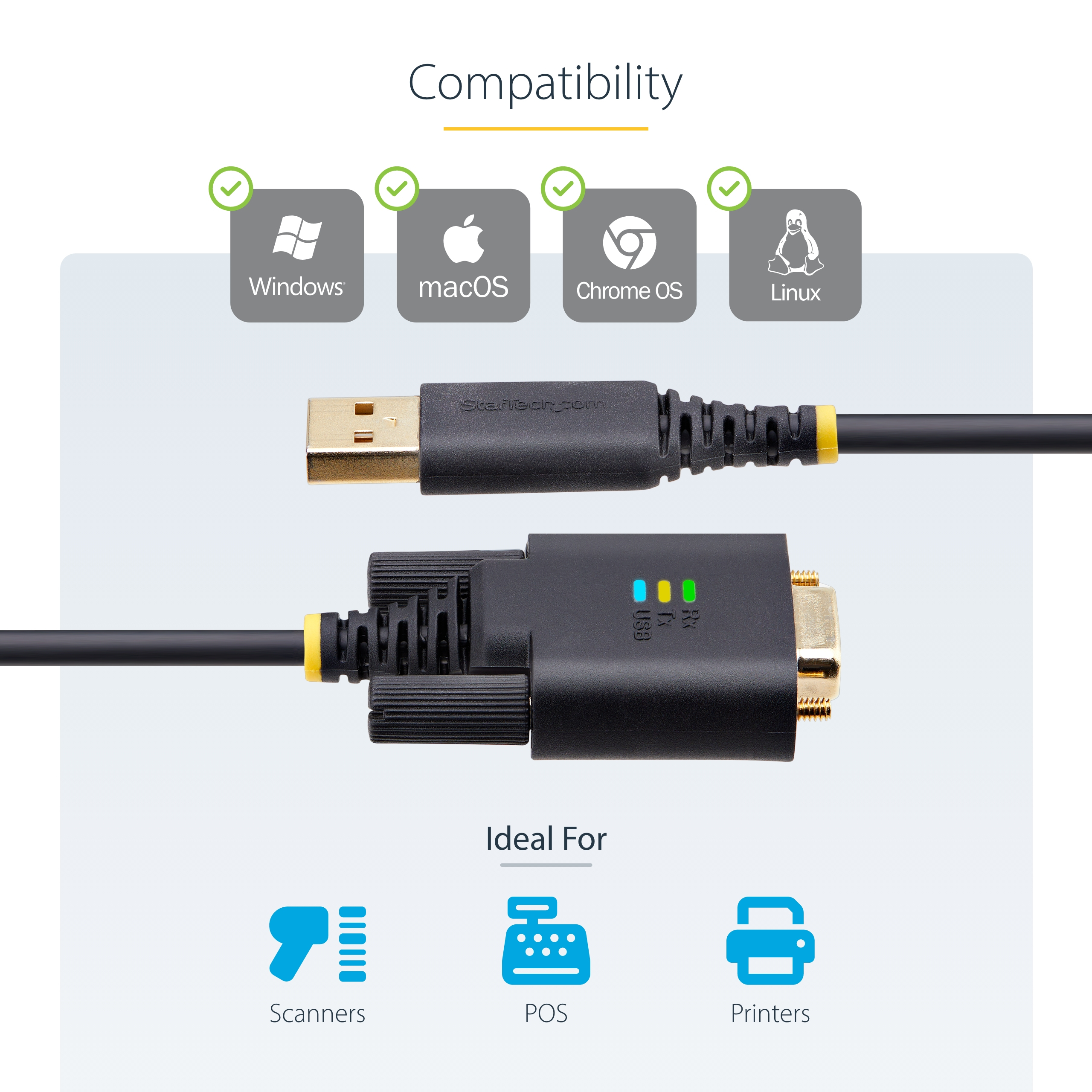 Resim StarTech.com 1P6FFC-USB-SERIAL 2m USB - DB9 Seri Adaptör Kablosu, Siyah