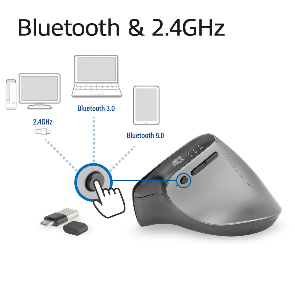 ACT Wireless Ergonomic Mouse with Bluetooth and USB-C/USB-A – image 4