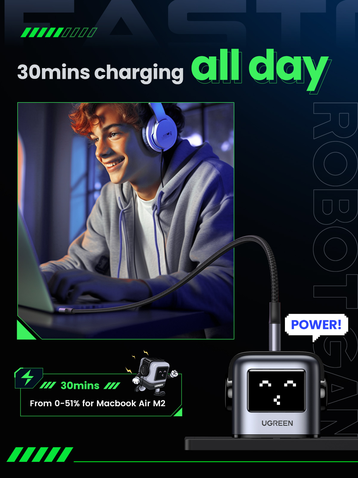 Ugreen USB-A+2C 65W UNO GAN CHARGER – image 9