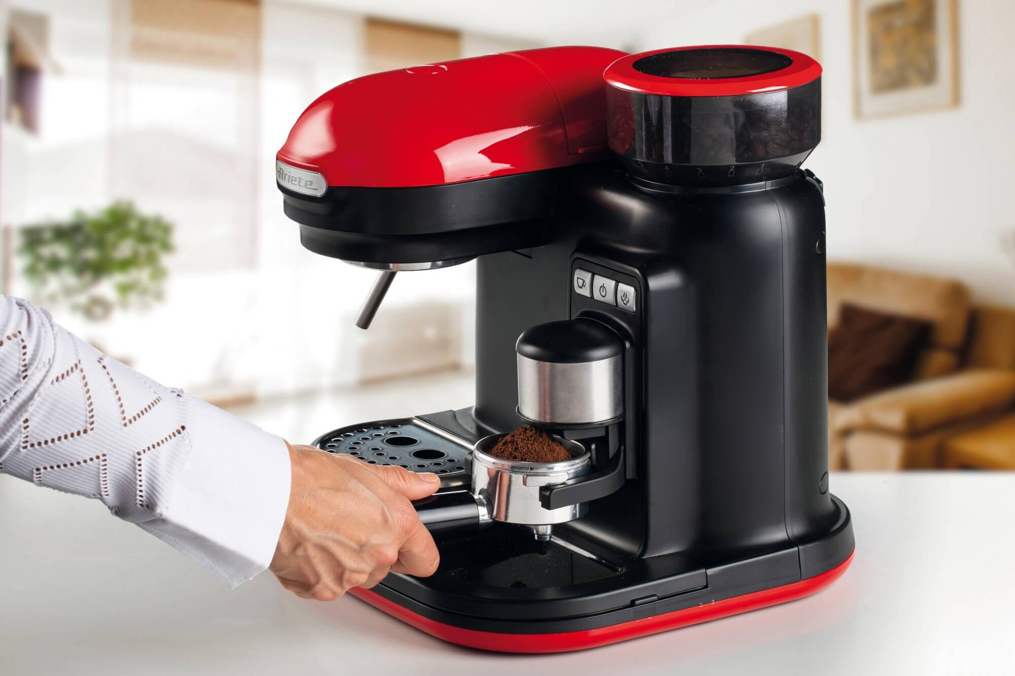 Ariete 1318 Moderna Espresso Machine with Integrated Coffee Grinder, For Coffee Beans and Ground Coffee, Milk Frothing Cappuccino Maker, 1 and 2 Cup Filter, 108 – image 3