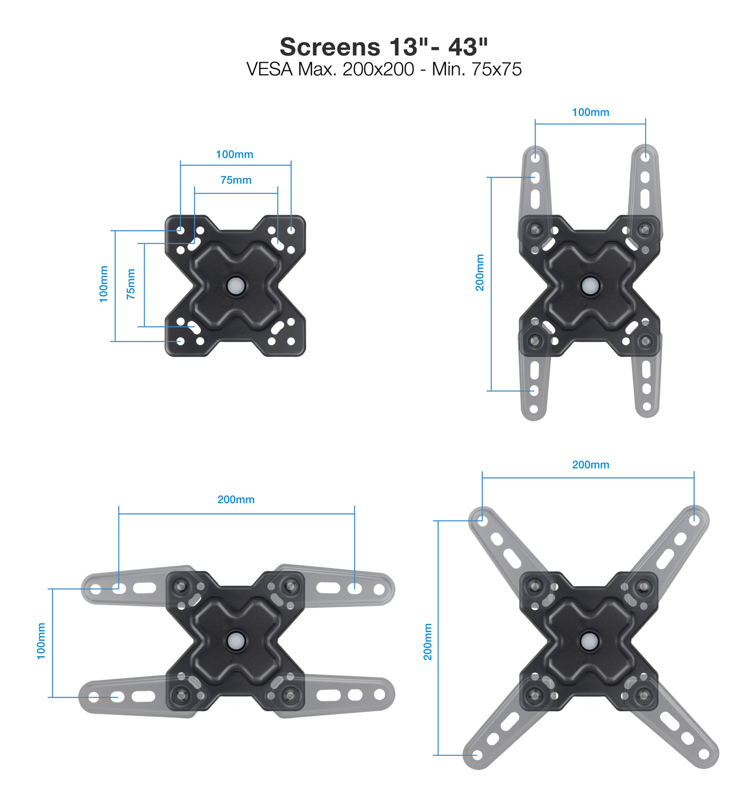 TooQ Wall Mount for 13‘’-43‘’ Screens, Black – image 2