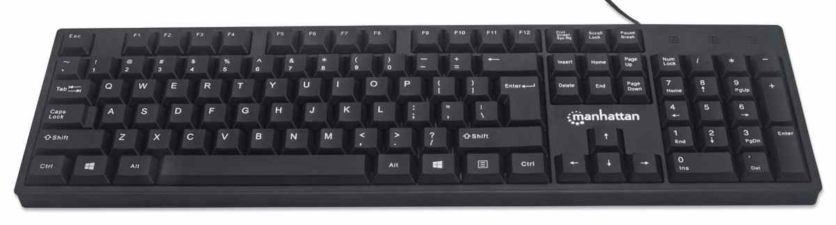 Manhattan Keyboard UK USB Wired, Standard Qwerty layout, Black, Full Size Keys, Cable 1.5m, USB-A connection, Plug and Play, Three Year Warranty, Retail Boxed – image 4
