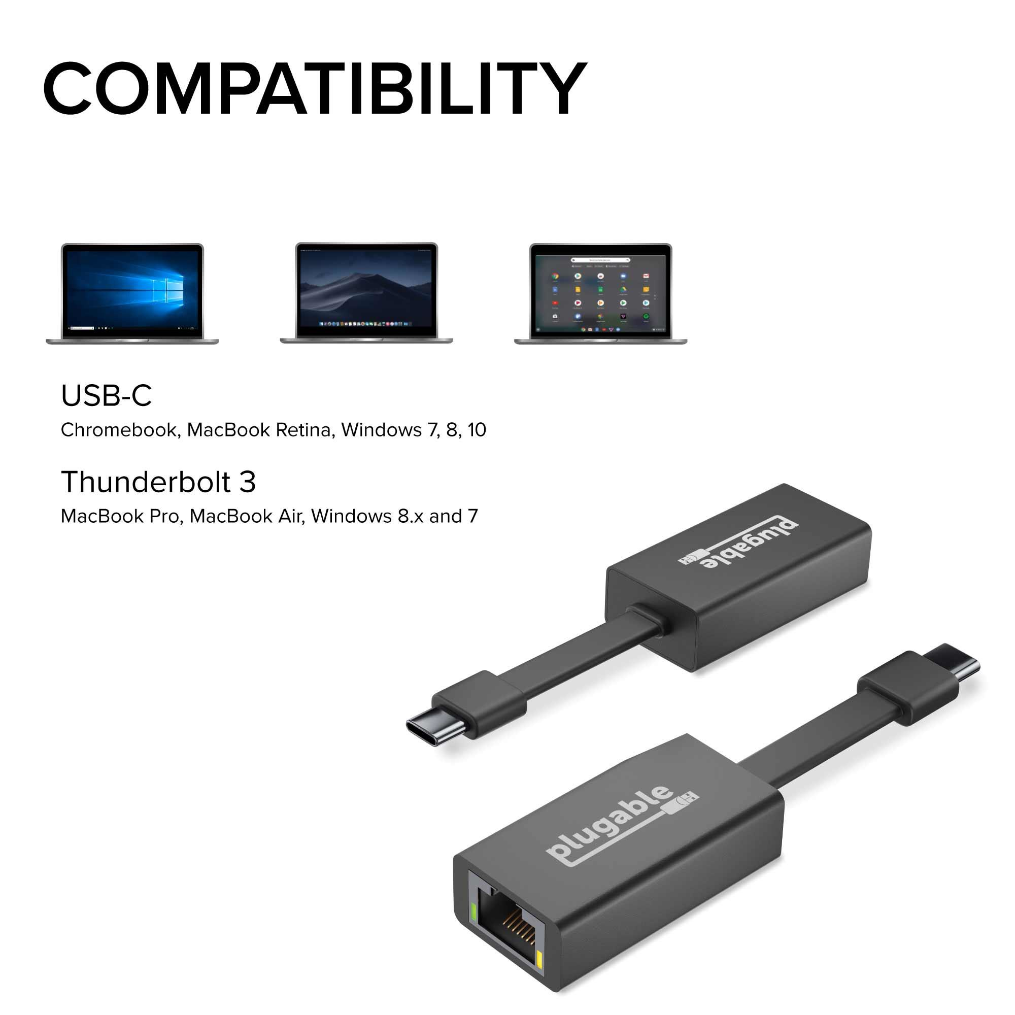 Plugable Technologies USB C to Ethernet Adapter, Driverless Fast and Reliable Gigabit Speed, Thunderbolt 3 to Ethernet Adapter Compatible with Macbook Pro, Wind – image 5