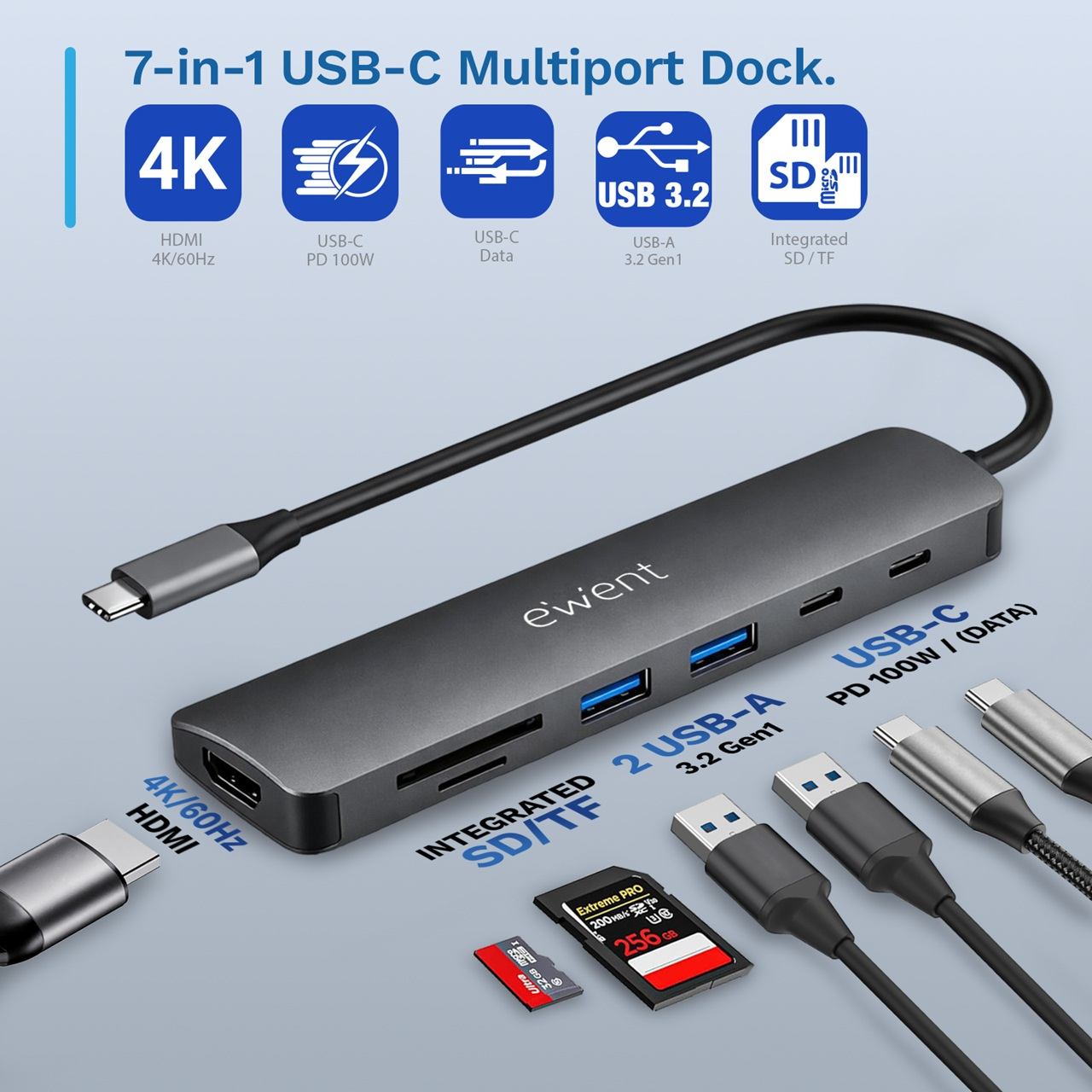 Ewent EW1152 laptop dock/port replicator Wired USB 3.2 Gen 1 (3.1 Gen 1) Type-C Grey – image 4