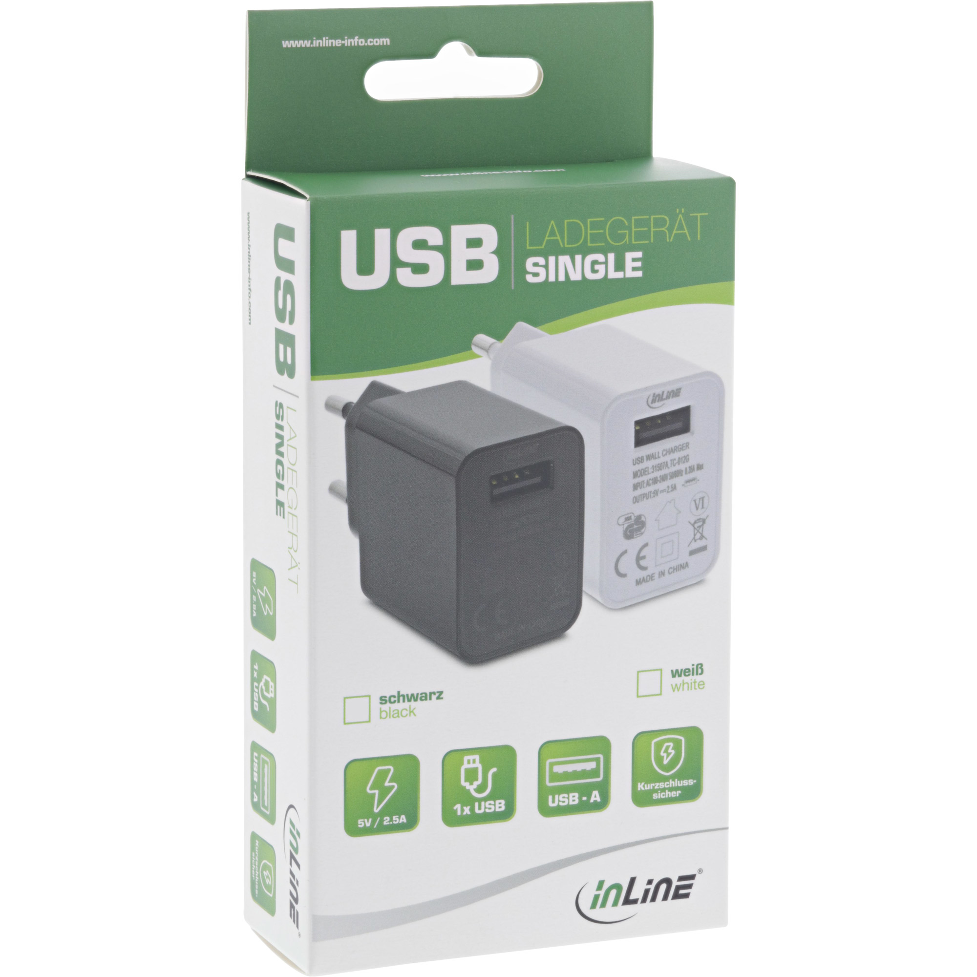 InLine USB Power Adapter Single, 100-240V to