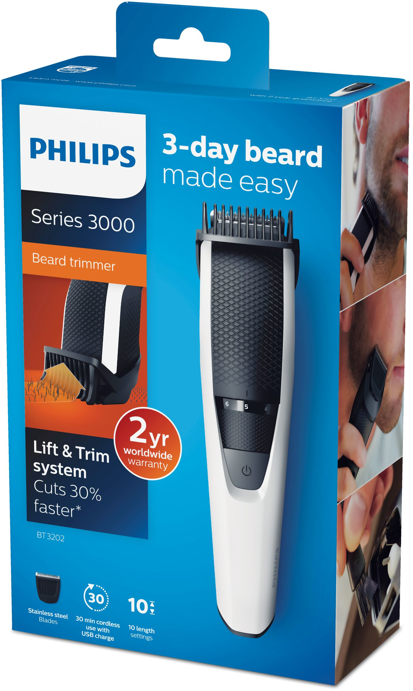 Philips BEARDTRIMMER Series 3000 BT3202/14 beard trimmer AC/Baterry 10 – image 2