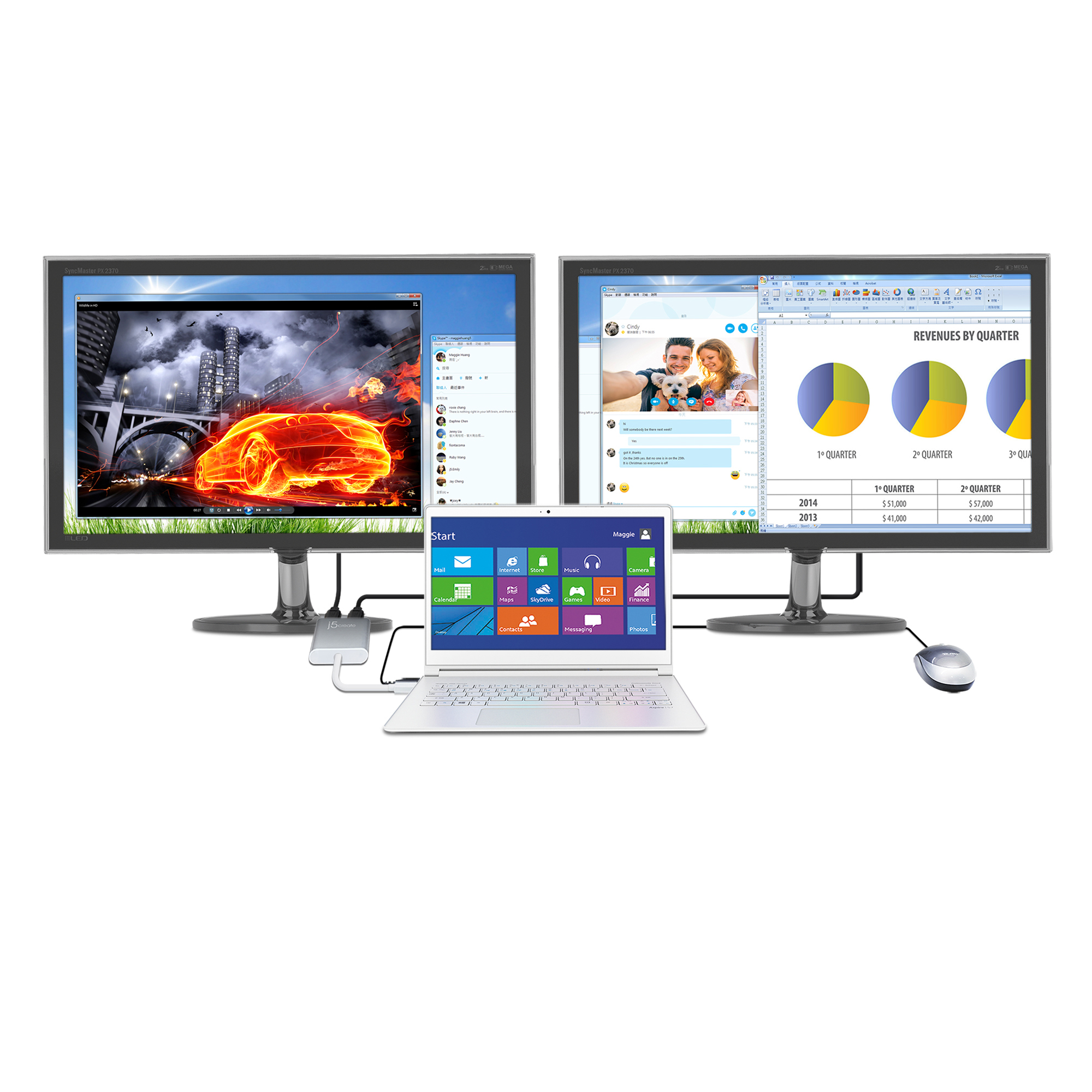 j5create JUA365 USB™ 3.0 to Dual HDMI Multi-Monitor Adapter, Silver – image 5