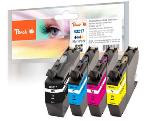 Peach Multi Pack with chip, compatible with Brother LC-3217VALP