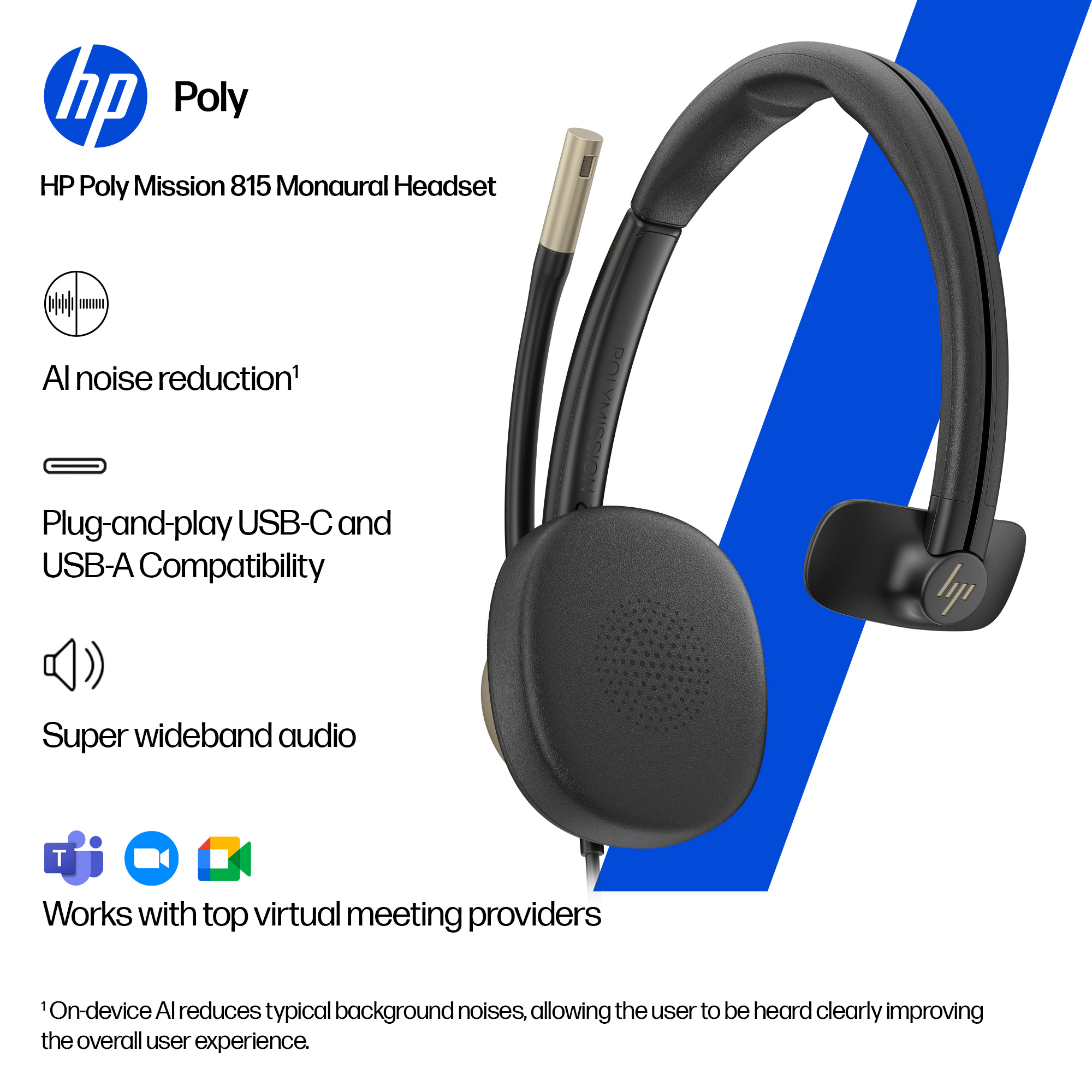 HP Poly Mission 815 Monaural USB Wired Headset (Bulk) – image 5