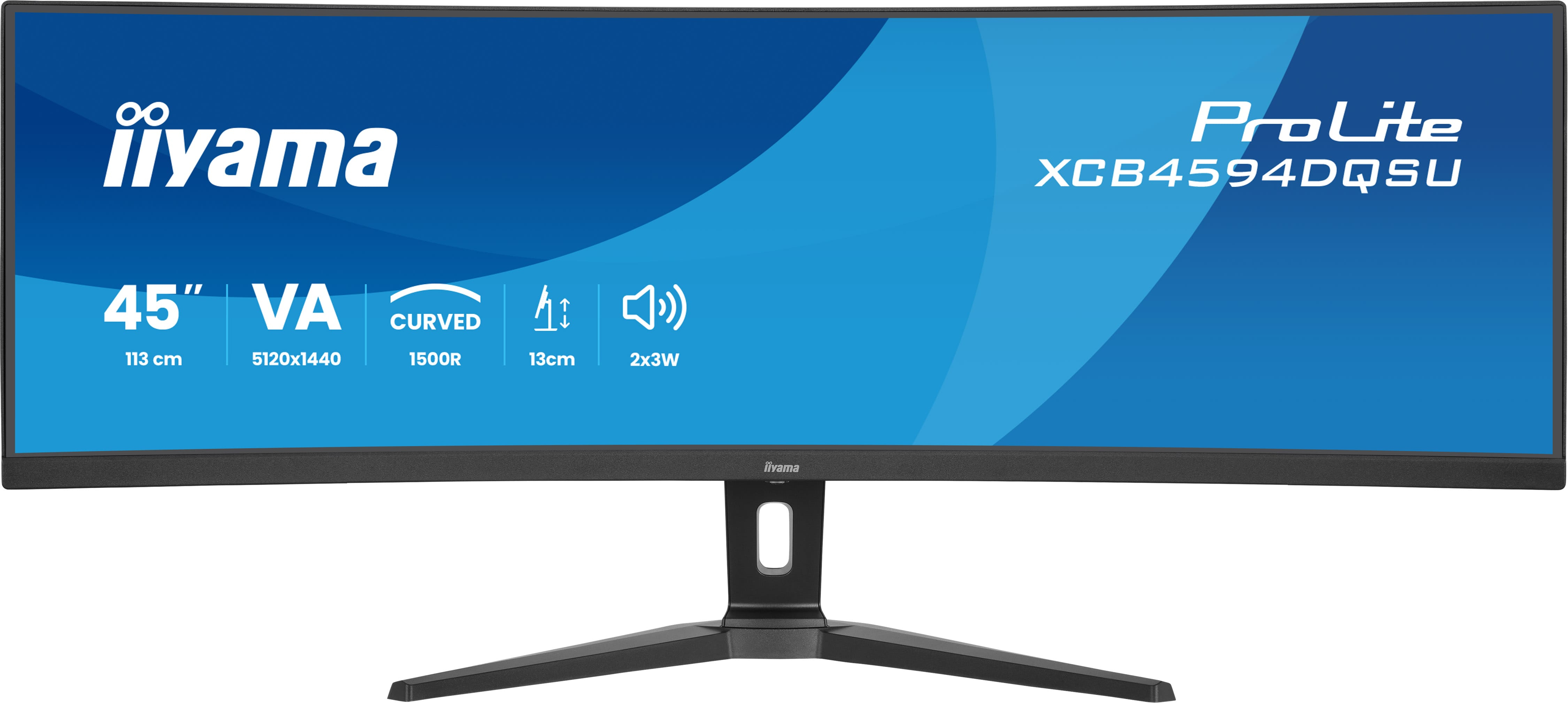 iiyama ProLite XCB4594DQSU-B1 - LED monitor - curved - 45" (44.5" viewable) - 5120 x 1440 Dual Quad HD @ 75 Hz - VA - 450 cd/m� - 3000:1 - 2 ms - 2xHDMI, 2xDisplayPort, USB-C - speakers - black, matte