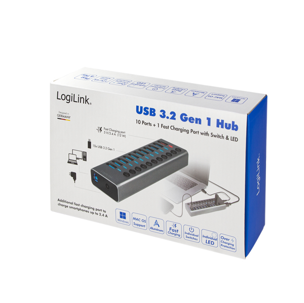 LogiLink UA0388 interface hub USB 3.2 Gen 1 (3.1 Gen 1) Type-B 5000 Mbit/s Grey – image 9