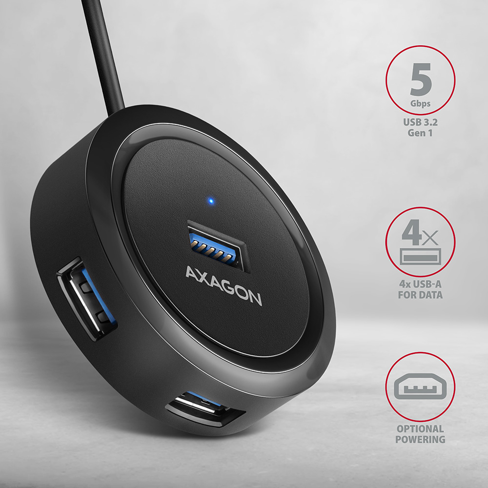 Axagon HUE-P1AL interface hub USB 3.2 Gen 1 (3.1 Gen 1) Type-A 5000 Mbit/s Black – image 2