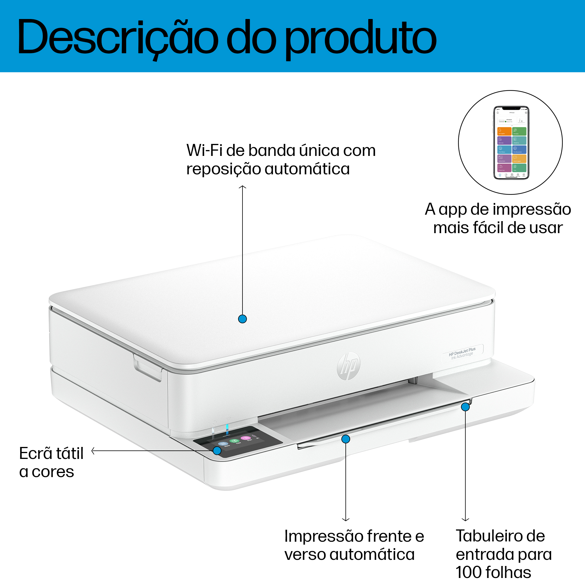 HP ENVY 6132e Sem fios All-in-One Cor Impressora, Instant Ink; Impressão de fotografias — miniatura 3