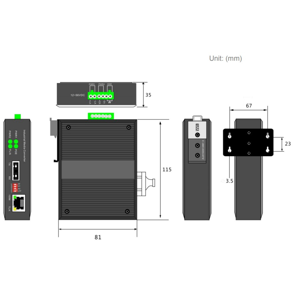 Techly I-SWHUB-IND1100 network media converter 100 Mbit/s Multi-mode, Single-mode Black – image 9