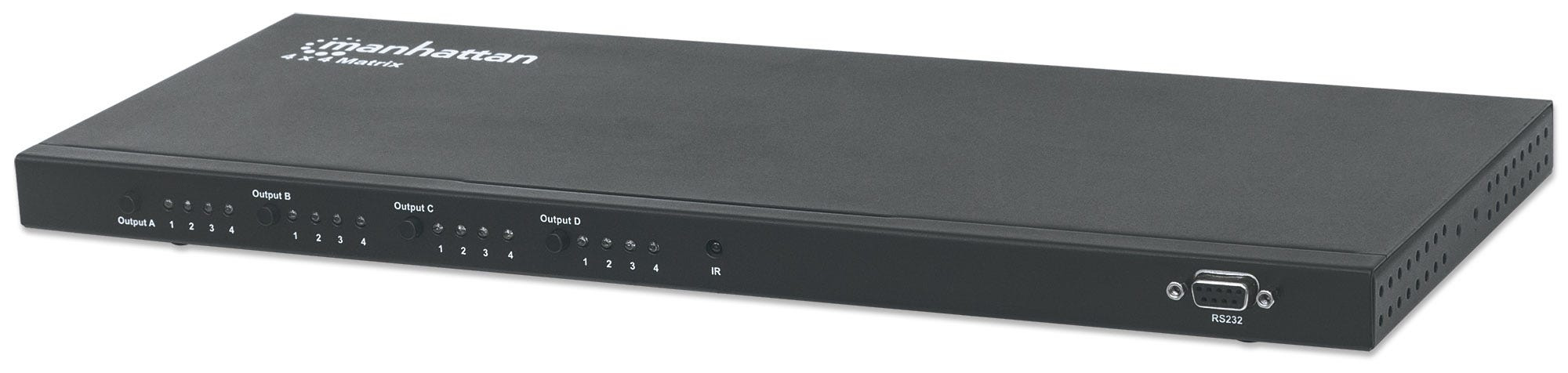 Manhattan 1080p 4x4 HDMI Matrix, Switch/Splitter Matrix with Four Inputs and Four Outputs, RS232 Control, Video Bandwidth Amplifier, Remote Control, Black (With