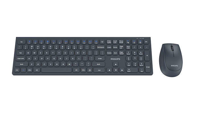 Philips 6000 series SPT6627K/93 keyboard Mouse included Universal RF Wireless + Bluetooth QWERTY English Blue, Grey – image 2
