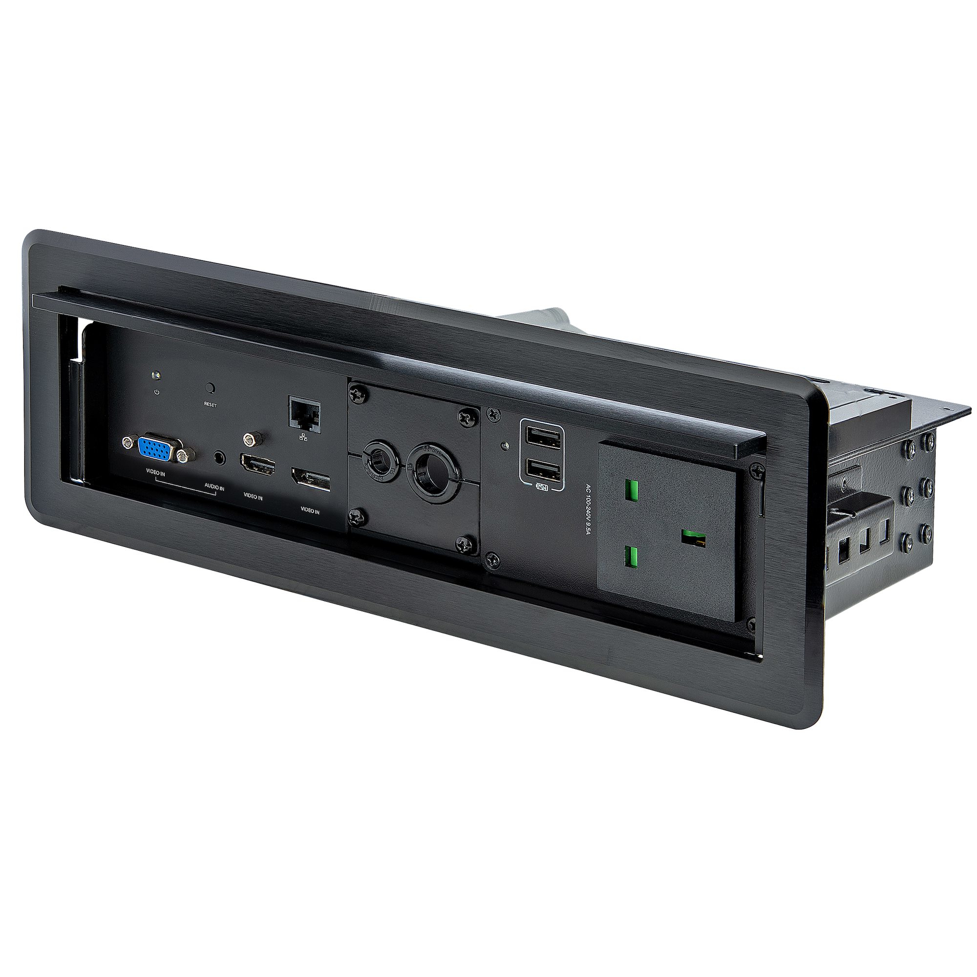 StarTech.com Conference Table Box for AV Connectivity & Power/Charging - 4K HDMI output with HDMI, DP, & VGA Inputs, GbE, Audio - Charging Station w/ 2x USB-A &